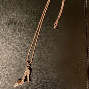 Rose gold tone high heal pendant long necklace